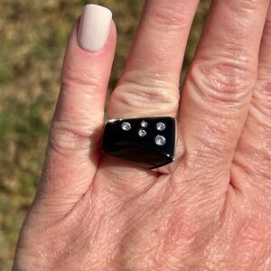 Camille Lucie Black Lucite Geometric Ring with CZ Accents